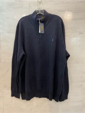 Polo Ralph Lauren Big Tall Navy Blue Cotton Mesh Knit 1/4 Zip Sweater 2LT W10